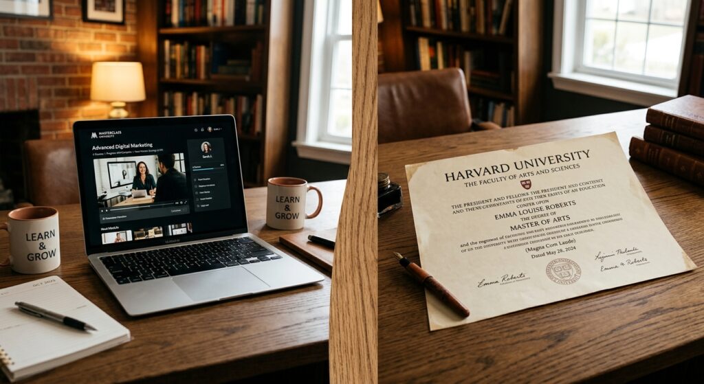A professional, high-quality editorial image showing a split composition with a modern laptop displa