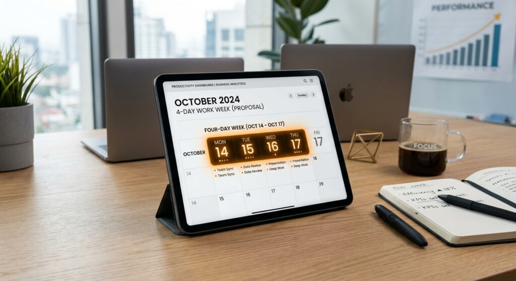 A professional, minimalist editorial composition featuring a glowing digital calendar highlight of a