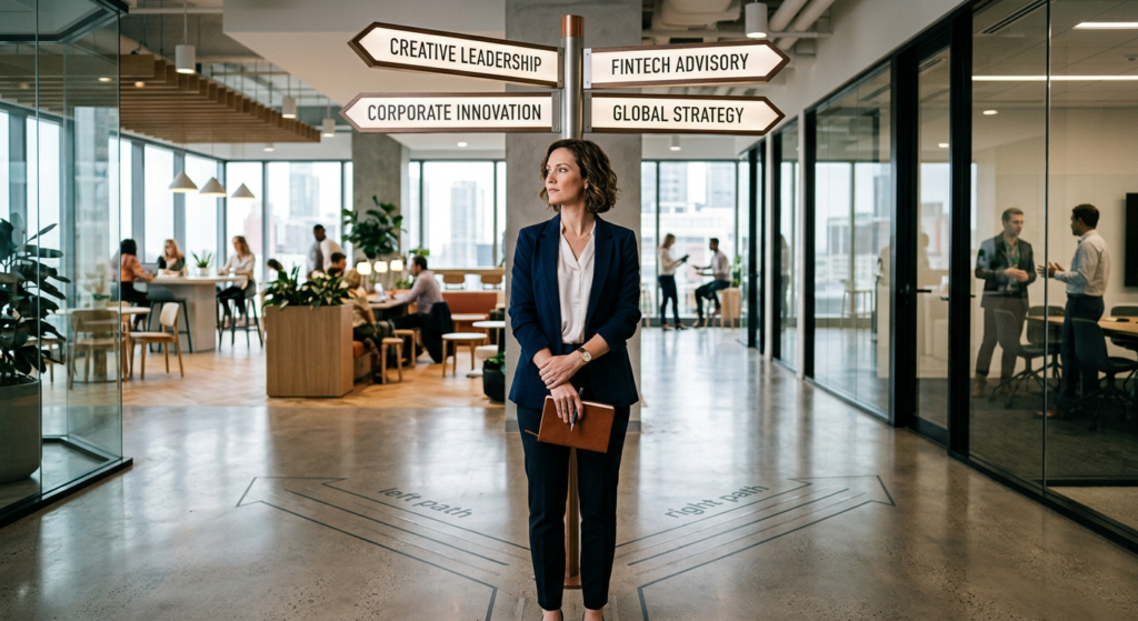 A high-quality, editorial-style conceptual photograph of a professional standing at a conceptual cro